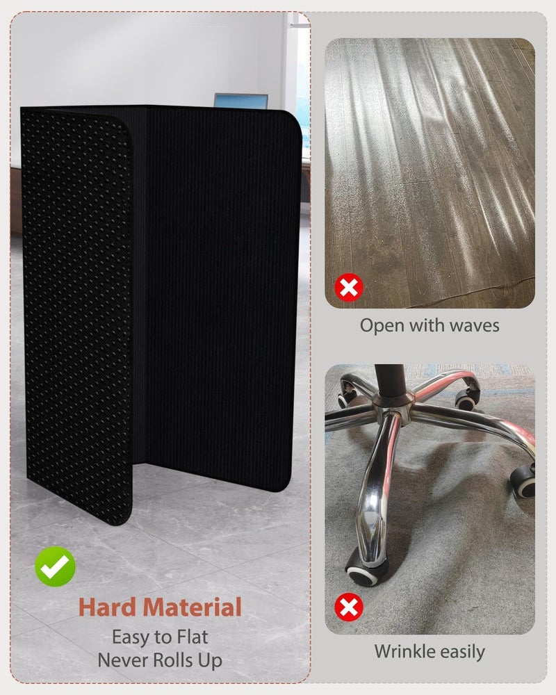 Blvornl Office Chair Mat for Hardwood Floor and Low Pile Carpet, 47" x 60" Corduroy Surface Desk Rolling Chair Mat for Hard Floors, Heavy Duty Carpeted Floor Protector Rug for Home Office, Black - Image 3